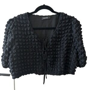 Pazzo Women Black Short Sleeves Puffy Popcorn Cropped Blouse M Grunge Whimsygoth